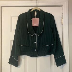 Nap Lazy Cat Green Striped Pajama Top